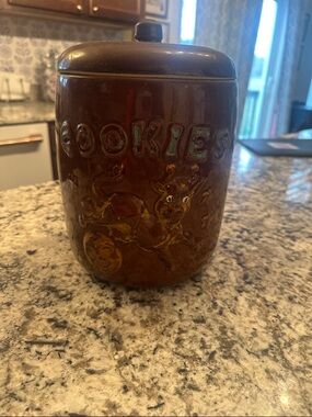 Vintage Brown Cow Over the Moon Cookie Jar with Embossed Design